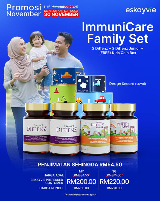 (Promo) IMMUNICARE FAMILY SET - ✅ 2x Diffenz ✅ 2x Diffenz Junior 🎁 (FREE) 1 Kids Coin Box