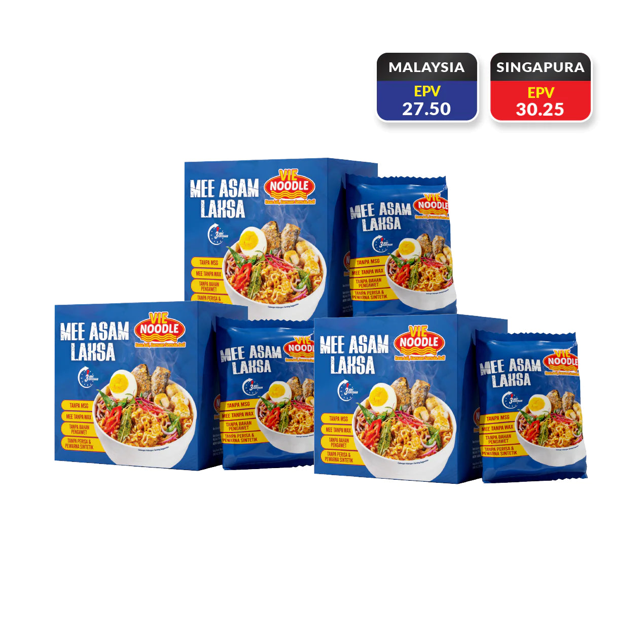Vienoodle Triple - Asam Laksa - 12 bungkus (20gm/pek)