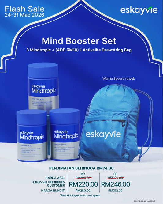 (Promo) Mind Booster Set β
3x Mindtropic π(ADD RM10) 1x Activelite Drawstring Bag