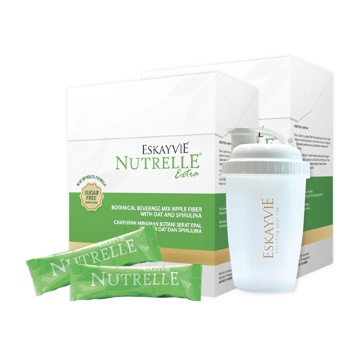 Nutrelle Extra Sugar Free Combo (2 kotak = 40 sachet + FREE shaker)
