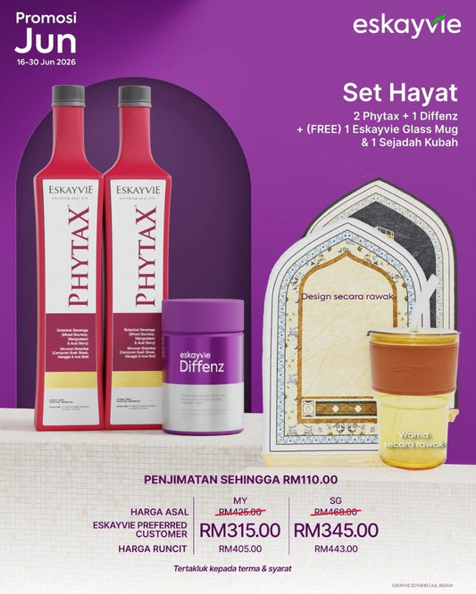 (Promo Jun26) SET HAYAT - β
2x Phytax β
1x Diffenz β
(FREE) Eskayvie Glass Mug & Sejadah Kubah