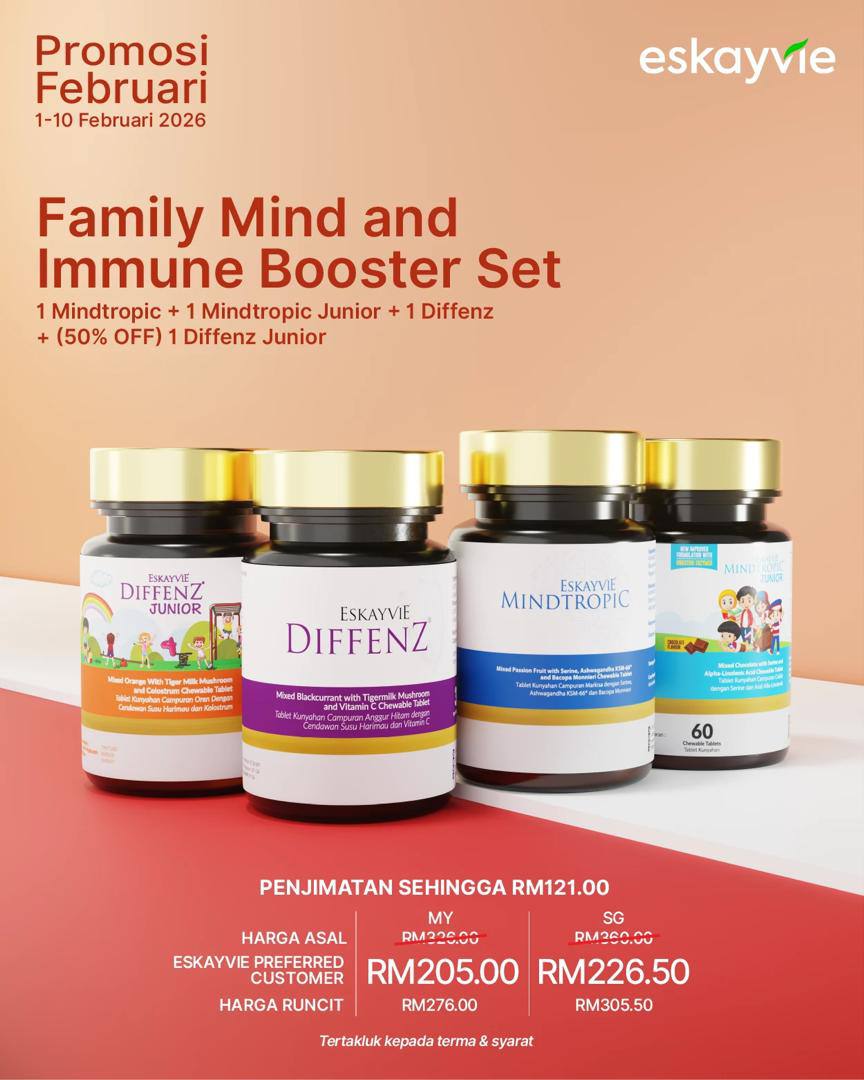 (Promo) FAMILY MIND & IMMUNE BOOSTER SET ✅ 1 Mindtropic ✅ 1 Mindtropic Junior ✅ 1 Diffenz 🎁 (50% OFF) 1 Diffenz Junior