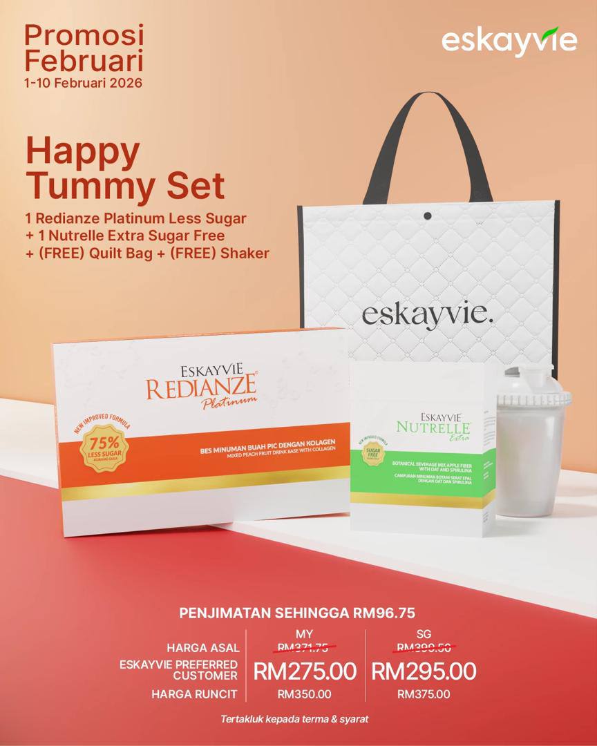 (Promo) HAPPY TUMMY SET - β
1 Redianze Platinum Less Sugar β
1 Nutrelle Extra Sugar Free π(FREE) Quilt Bag π (FREE) Shaker