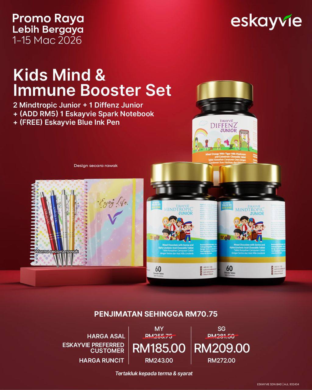 (PROMO) Kids Mind & Immune Booster Set - 2x Mindtropic Junior+ 1x Diffenz Junior + 1x Eskayvie Spark Notebook