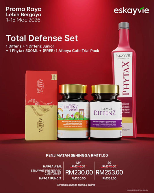 (Promo) TOTAL DEFENSE SET - ✅1x Diffenz ✅1x Diffenz Junior ✅1x Phytax 500ML 🎁(FREE) 1x Afeeya Cafe Trial Pack