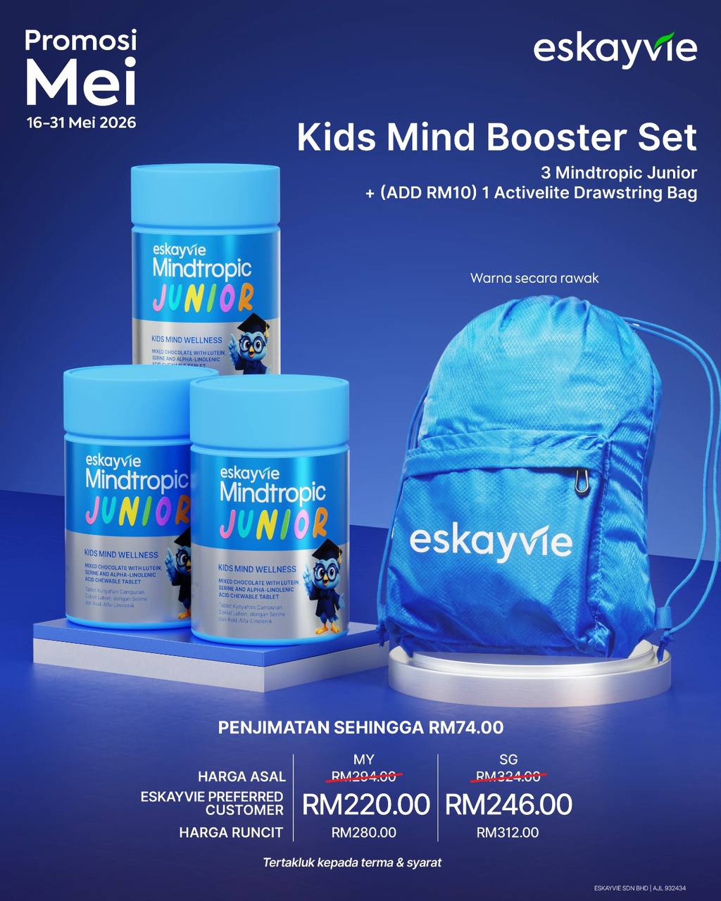 (Promo) Kids Mindbooster Set 3 - Mindtropic Junior + (ADD RM10) 1 Activelite Drawstring Bag