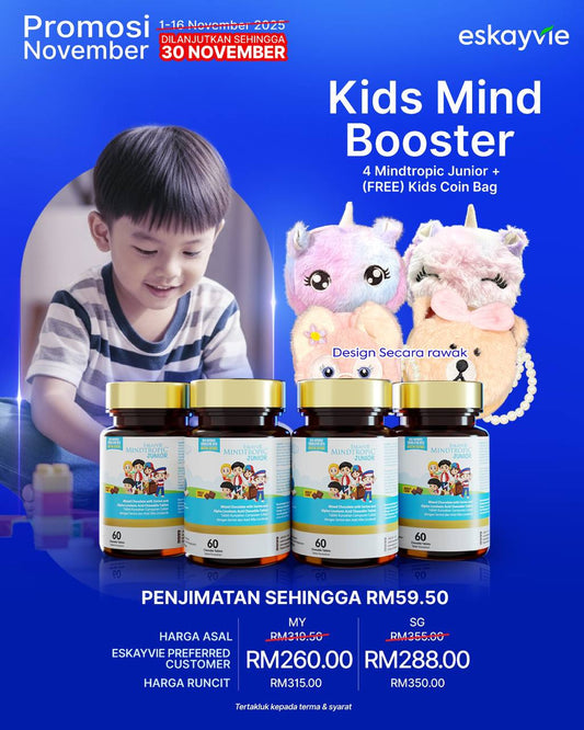 (Promo) KIDS MIND BOOSTER SET ✅ 4x Mindtropic Junior 🎁 (Free) 1x Kids Coin Bag