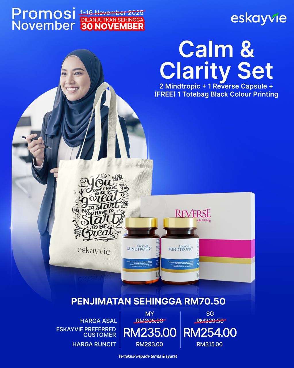 (Promo) Calm & Clarity Set - ✅ 2x Mindtropic Junior ✅ 1x Reverse Capsule 🎁 (FREE) 1 Totebag Black Colour Printing
