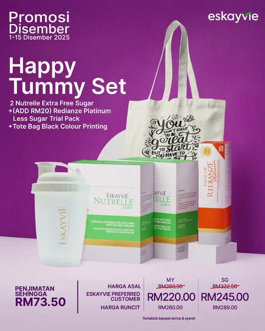 (Promo) HAPPY TUMMY SET - 2x Nutrelle Extra Free Sugar + (Add RM20) Redianze Platinum Less Sugar Trial Pack 🎁 (Free) Tote Bag