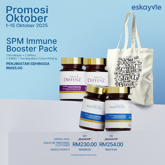 (Promo Oktober) SPM IMMUNE BOOSTER PACK - ✅ 2x Mindtropic ✅ 2x Diffenz 🎁(Free) 1x Tote Bag Black Colour Printing