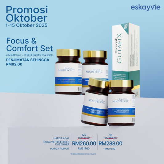 (Promo Oktober) FOCUS & COMFORT SET - ✅ 4x Mindtropic 🎁 (Free) 3x Sachet Gutafix