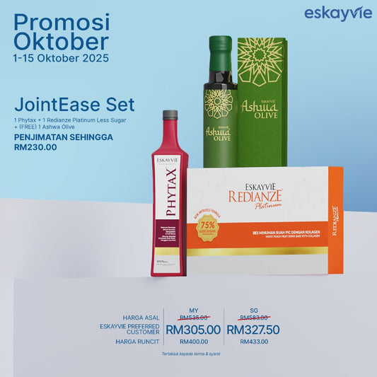 (Promo Oktober) JOINTEASE SET - ✅ 1x Phytax ✅ 1x Redianze Platinum Less Sugar 🎁 (Free) 1x Ashwa Olive&nbsp;
