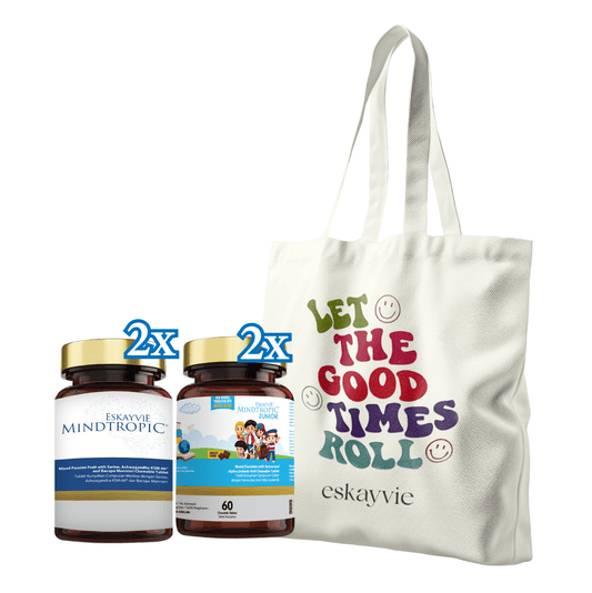 FAMILY MIND FOCUS SET - ✅ 2x Mindtropic ✅ 2x Mindtropic Junior 🎁(FREE) 1x Tote Bag Full Colour Printing
