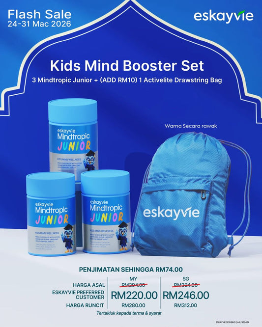 (Promo) Kids Mind Booster Set ✅3x Mindtropic Junior 🎁(ADD RM10) 1x Activelite Drawstring Bag (Copy)