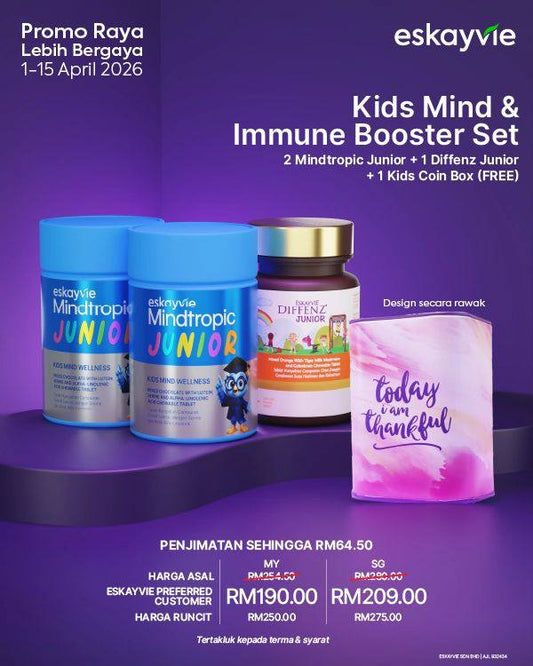(PROMO) Kids Mind & Immune Booster Set ✅2x Mindtropic Junior ✅1x Diffenz Junior  🎁 (FREE) 1x Kids Coin Box