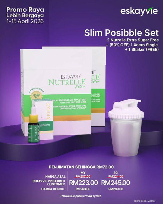 (Promo) SLIM POSIBBLE SET - ✅ 2 Nutrelle Extra Sugar Free  ✅(50% Off) 1x Xeero Single 🎁 (FREE) Shaker
