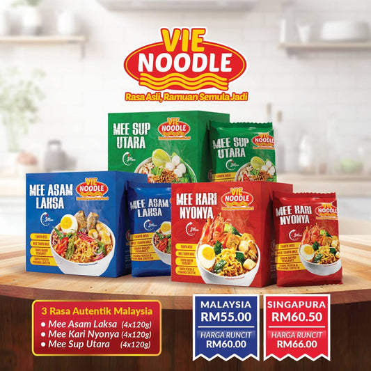 Vienoodle Triple - All Flavour (1 Pek setiap perisa)  -  1 Pek mengandungi 4 bungkus (sebungkus = 120gm)