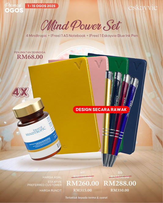 (PROMO Ogos) MIND POWER SET - 4x Mindtropic + FREE A5 Notebook & Pen