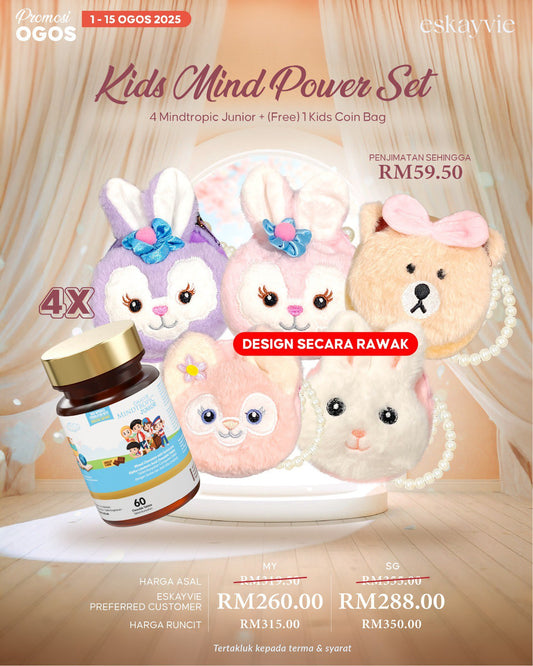 (PROMO Ogos) Kids Mind Power Set - 4 Mindtropic Junior + FREE Kids Coin Bag