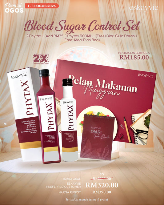 (PROMO Ogos) Blood Sugar Control Set - 2 Phytax + 1 Phytax 300ml + 1 Diari Gula Darah + 1 Meal Plan Book