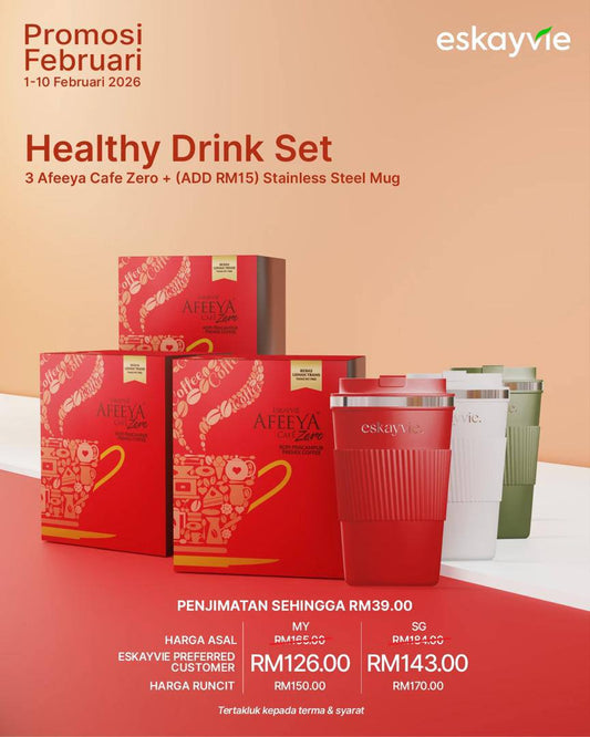 (PROMO) HEALTHY DRINK SET - ✅ 3 Afeeya Café Zero ➕ (ADD RM15) Stainless Steel Mug