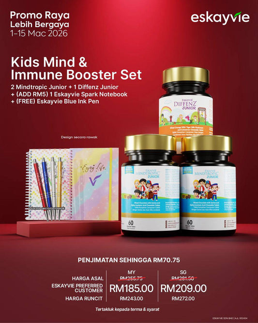 (PROMO) Kids Mind & Immune Booster Set - 2x Mindtropic Junior+ 1x Diffenz Junior + 1x Eskayvie Spark Notebook